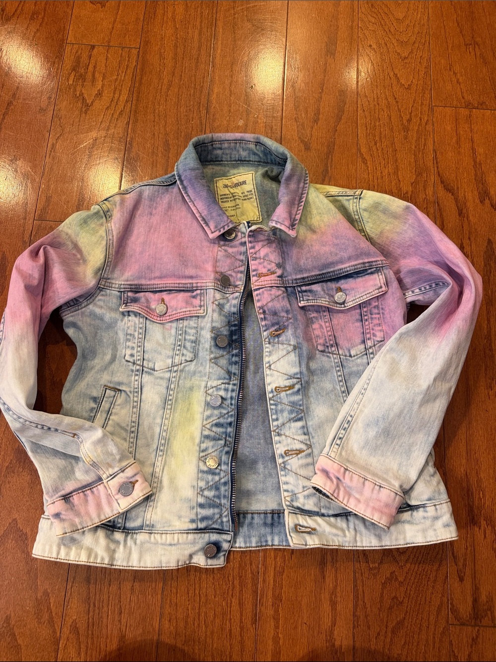 Zadig & Voltaire Tie-Dye Denim Jacket — Pink, Blue & Yellow Wash